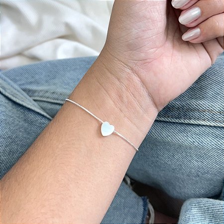 Pulseira Coração Madrepérola - Prata 925