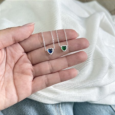 Colar Mini Elos Coração Cravejado - Prata 925