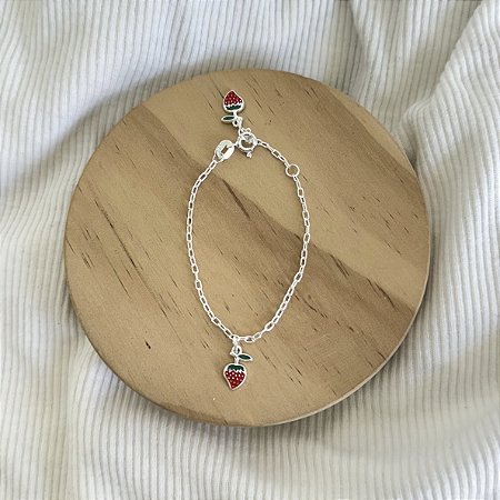 Pulseira Infantil com Morangos - Prata 925