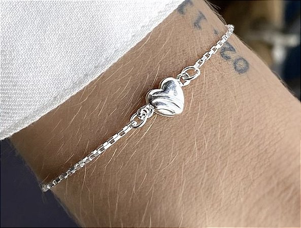 Pulseira Elos com Coração - Prata 925