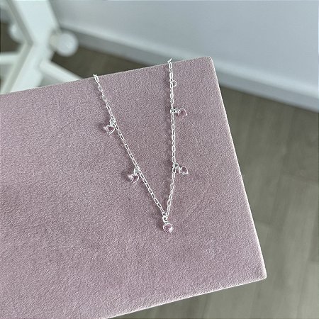 Pulseira com Corações Rosa - Prata 925