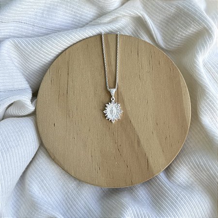 Colar N. Sra. das Graças Cravejado em Zircônias - Prata 925