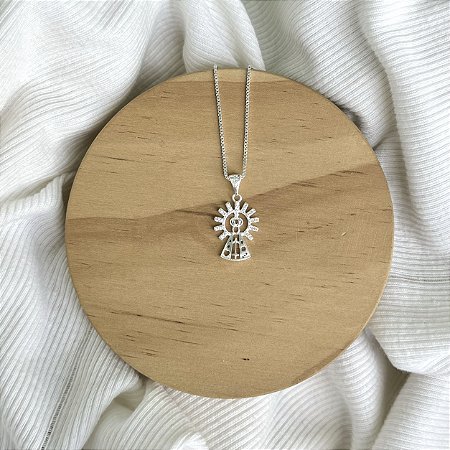 Colar N. Sra. Aparecida com Coroa Cristal - Prata 925