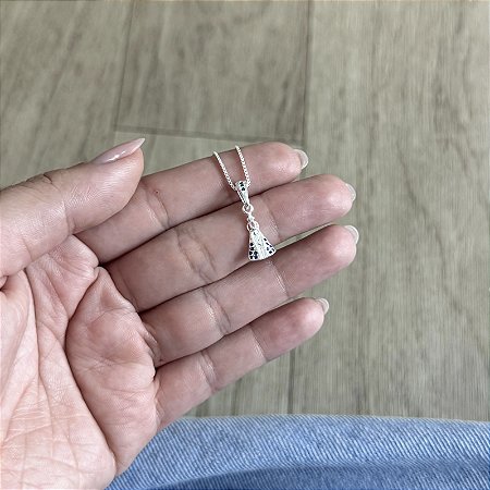 Colar N. Sra. Aparecida Azul Cravejada - Prata 925