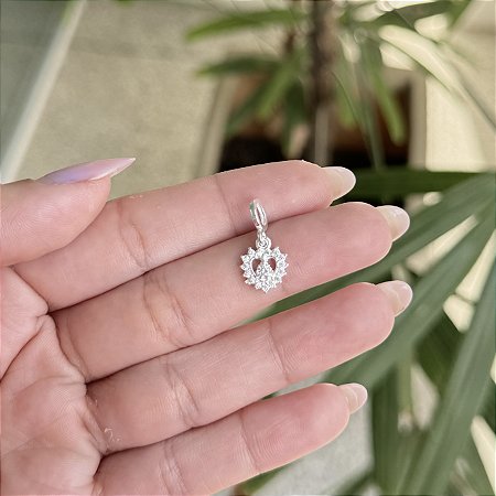 Berloque Coração e N. Sra. Aparecida Cravejado - Prata 925