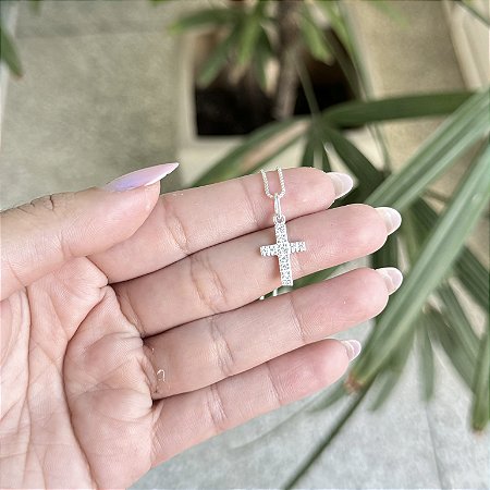 Colar Cruz Toda Cravejada - Prata 925