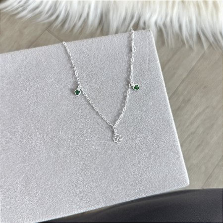 Pulseira Trevos e Pontos de Luz Verde - Prata 925