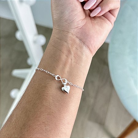 Pulseira Infinito com Coração - Prata 925