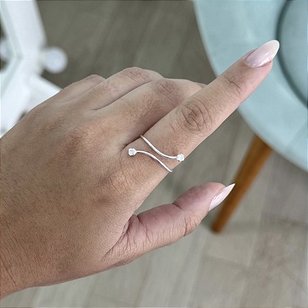 Anel Regulável com Zircônias - Prata 925