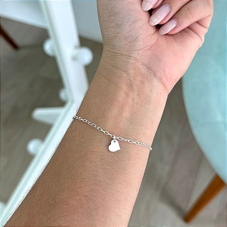 Pulseira Coração Pequeno Letra Personalizável - Prata 925