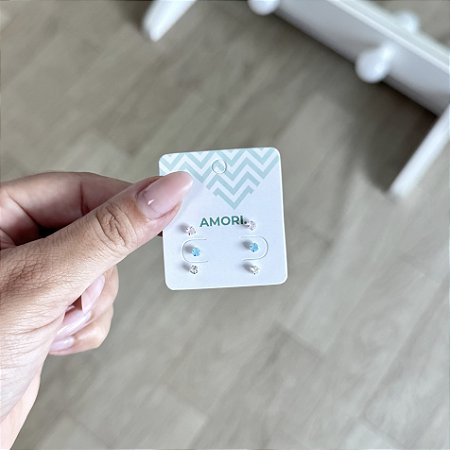 Mini Trio de Brincos com Zircônias Coloridas - Prata 925