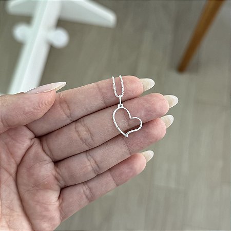 Colar Coração Torto com Veneziana - Prata 925