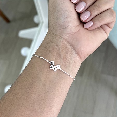 Pulseira Borboleta Rendada Infantil  - Prata 925