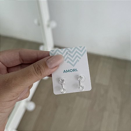 Dupla de Brincos Ponto de Luz Cristal - Prata 925