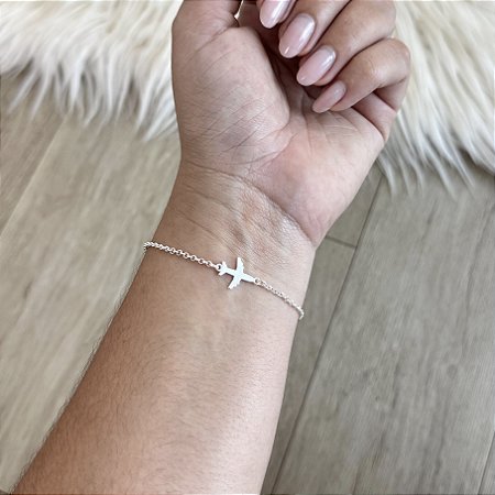 Pulseira Com Pingente de Avião - Prata 925
