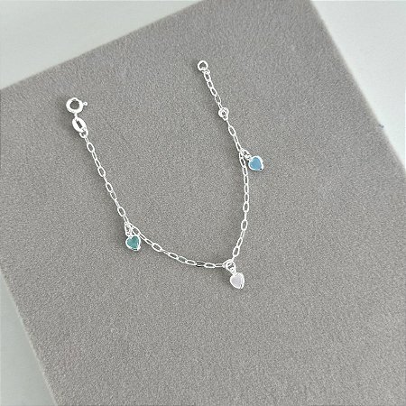 Pulseira Infantil Corações Coloridos - Prata 925