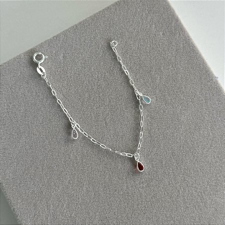 Pulseira Infantil Gotas Coloridas - Prata 925