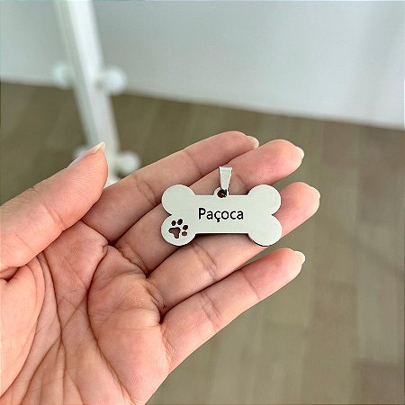 Placa de Identificação Pet Ossinho - Aço Inoxidável