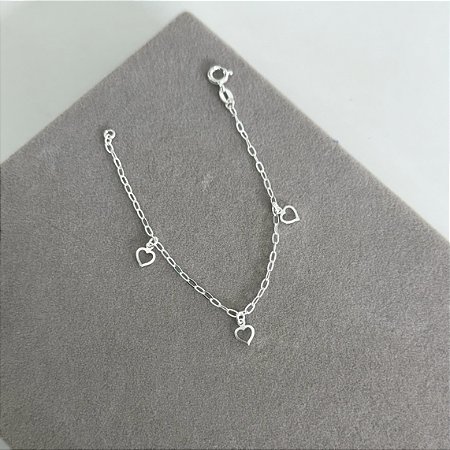 Pulseira Infantil Corações Vazados - Prata 925