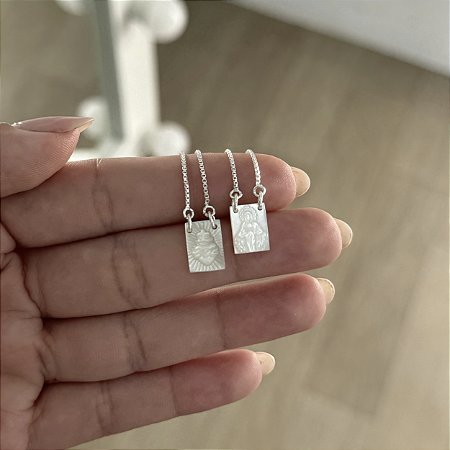 Escapulário Nossa Senhora das Graças e Sagrado Coração - Prata 925