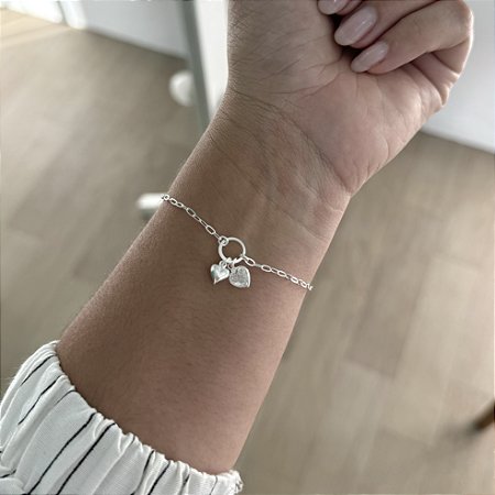 Pulseira 2 Corações  - Prata 925