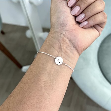 Pulseira Plaquinha Redonda Personalizável  - Prata 925