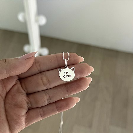 Colar Eu Amo Gatos - Prata 925