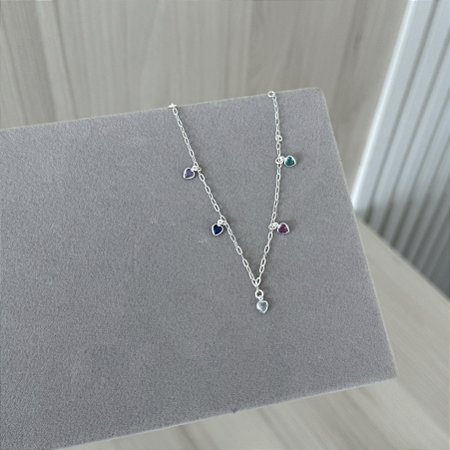 Pulseira Corações Coloridos - Prata 925