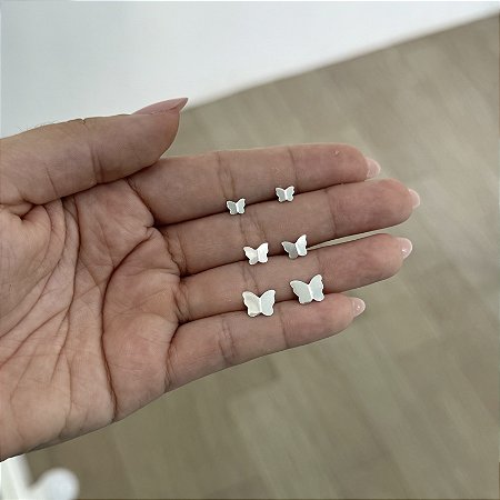 Trio de Brincos Borboleta - Prata 925