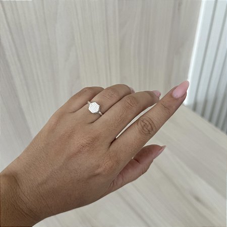Anel Chuveiro Hexagonal - Prata 925