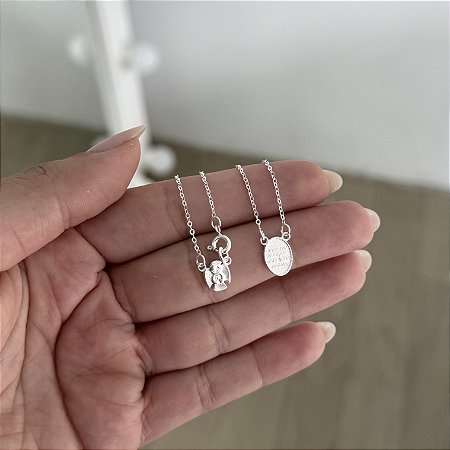 Escapulário Infantil Anjo e Frase - Prata 925