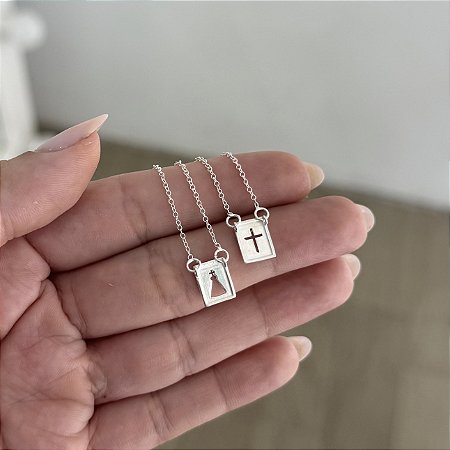 Escapulário Nossa Senhora e Cruz - Prata 925