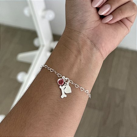 Pulseira Mini Corações Pet - Prata 925