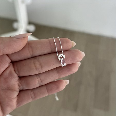 Colar Menina Coração Rosa - Prata 925
