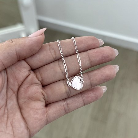 Pulseira Coração Rosa em Madrepérola - Prata 925