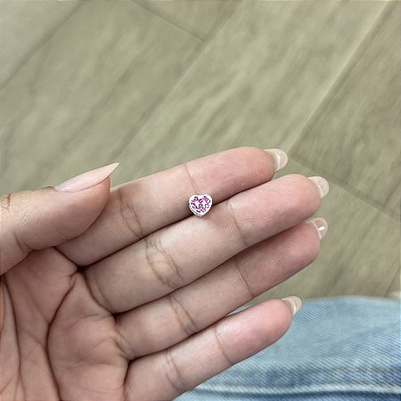 Berloque Separador Coração Rosa - Prata 925
