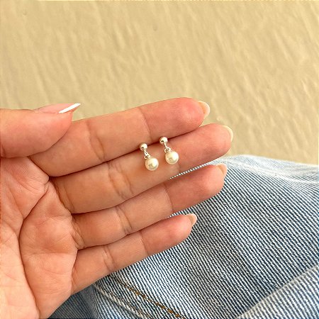 Brinco Pérola Pendurada Baby Press - Prata 925