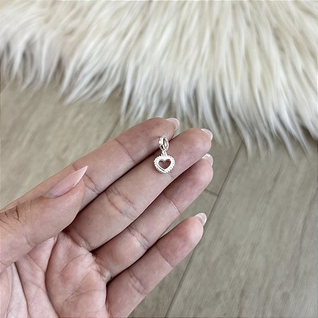 Berloque Coração com Borda Trabalhada - Prata 925