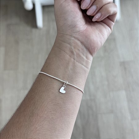 Pulseira Pipoca com Coração Liso - Prata 925