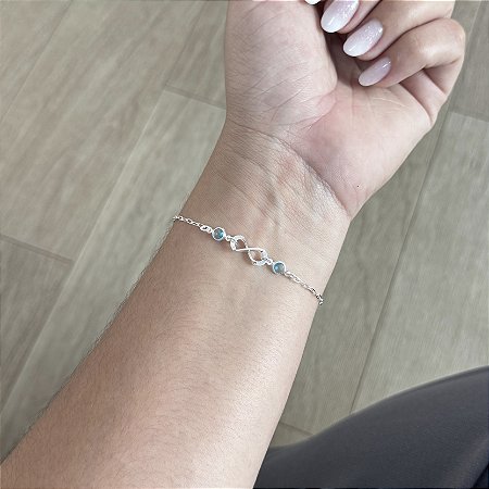 Pulseira Infinito com Pontos de Luz Azuis - Prata 925