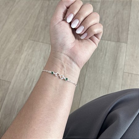 Pulseira Infinito com Pontos de Luz Verdes - Prata 925