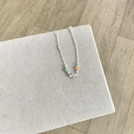 Pulseira Infantil Trevos Coloridos - Prata 925