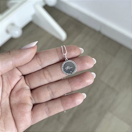 Colar Plaquinha com Nome Mãe - Prata 925