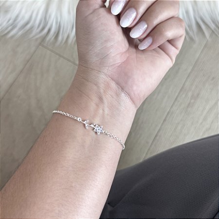 Pulseira Elos com Flor Lilás - Prata 925