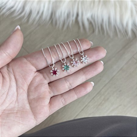 Colar Ponto de Luz Redondo Cravejado - Prata 925