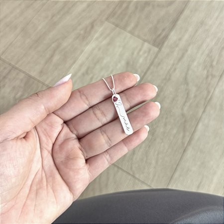 Colar Plaquinha Mãe e Coração Vermelho - Prata 925