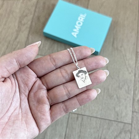 Colar Personalizado com Foto Masculino Piastrine - Prata 925