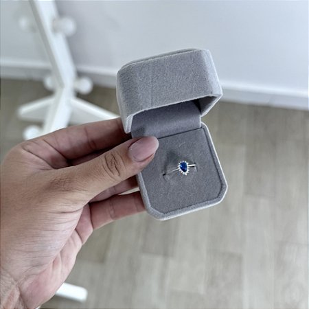 Anel Gota Cravejado Azul - Prata 925