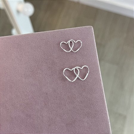 Brinco Argola Dupla Coração - Prata 925
