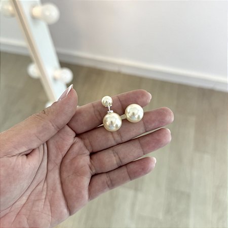 Brinco Duas Pérolas - Prata 925